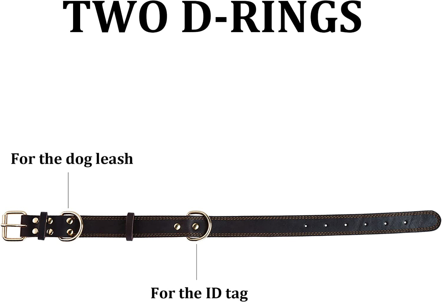 Leather Dog Collar, Heavy Duty Wide Dog Collar for Small,Medium,Large and Extra Large Dogs (M: 1" Wide for 15.2"-19.2" Neck, Dual Stitch - Brown)