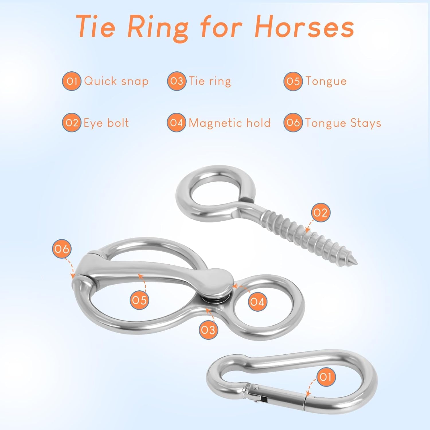 Horse Tie Ring, 4 Sets Horse Tack and Supplies, Stainless Steel Safe Horse Acces