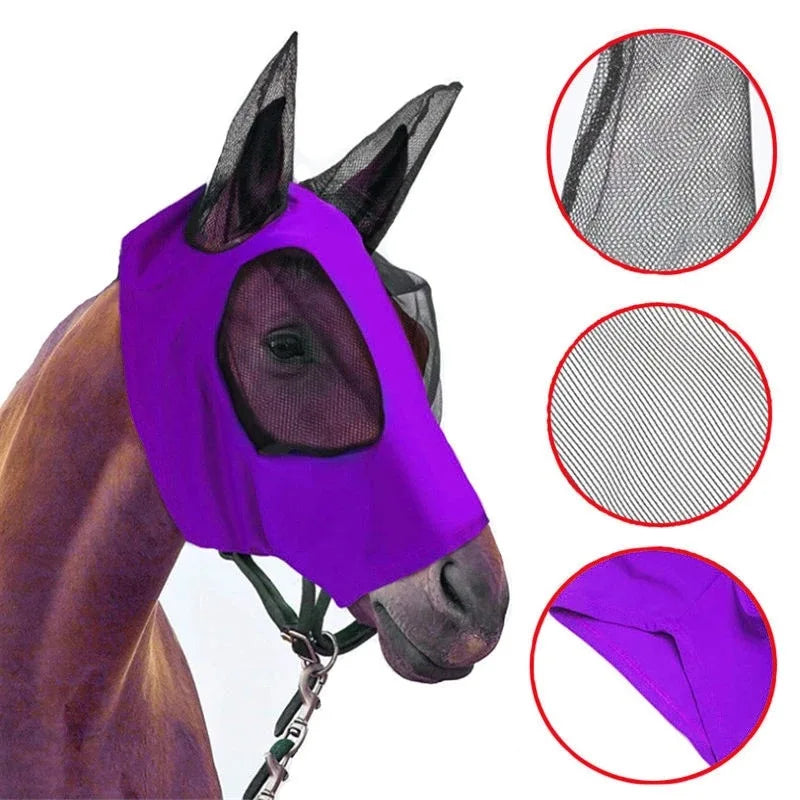 1Pc Anti-Fly Mesh Equine Mask Horse Mask Stretch Bug Eye Horse Fly Mask with Covered Ears Horse Fly Mask Long Nose with Ears