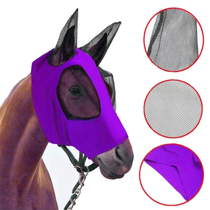 1Pc Anti-Fly Mesh Equine Mask Horse Mask Stretch Bug Eye Horse Fly Mask with Covered Ears Horse Fly Mask Long Nose with Ears