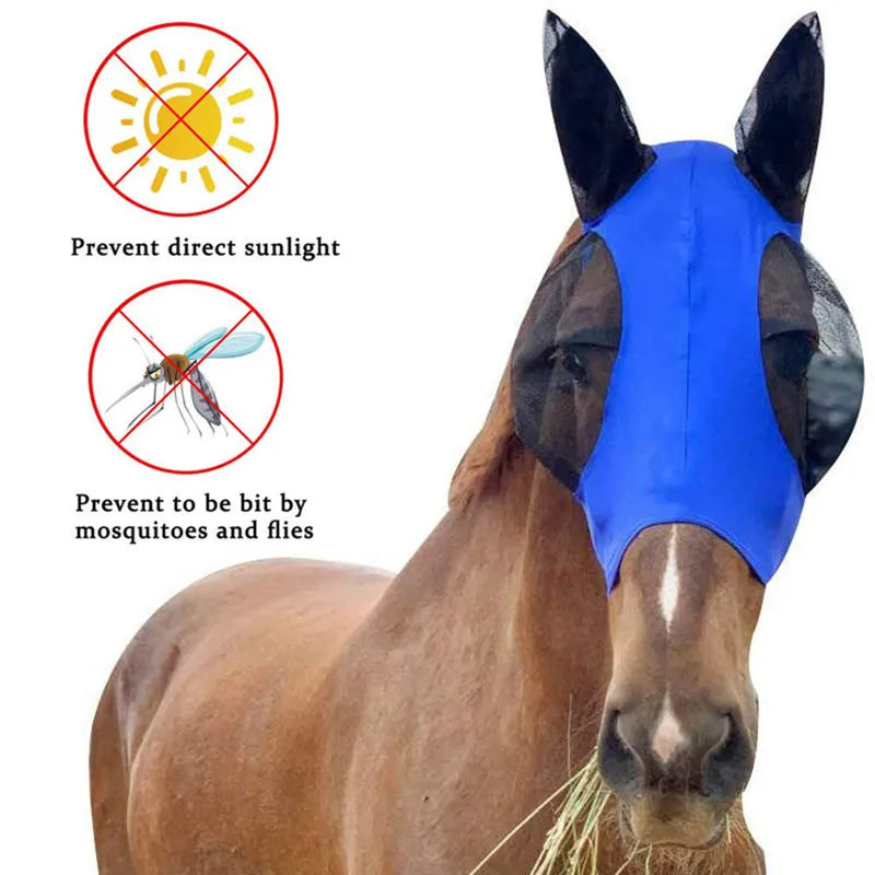 1Pc Anti-Fly Mesh Equine Mask Horse Mask Stretch Bug Eye Horse Fly Mask with Covered Ears Horse Fly Mask Long Nose with Ears