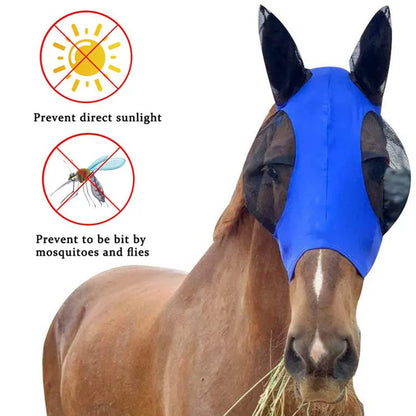 1Pc Anti-Fly Mesh Equine Mask Horse Mask Stretch Bug Eye Horse Fly Mask with Covered Ears Horse Fly Mask Long Nose with Ears
