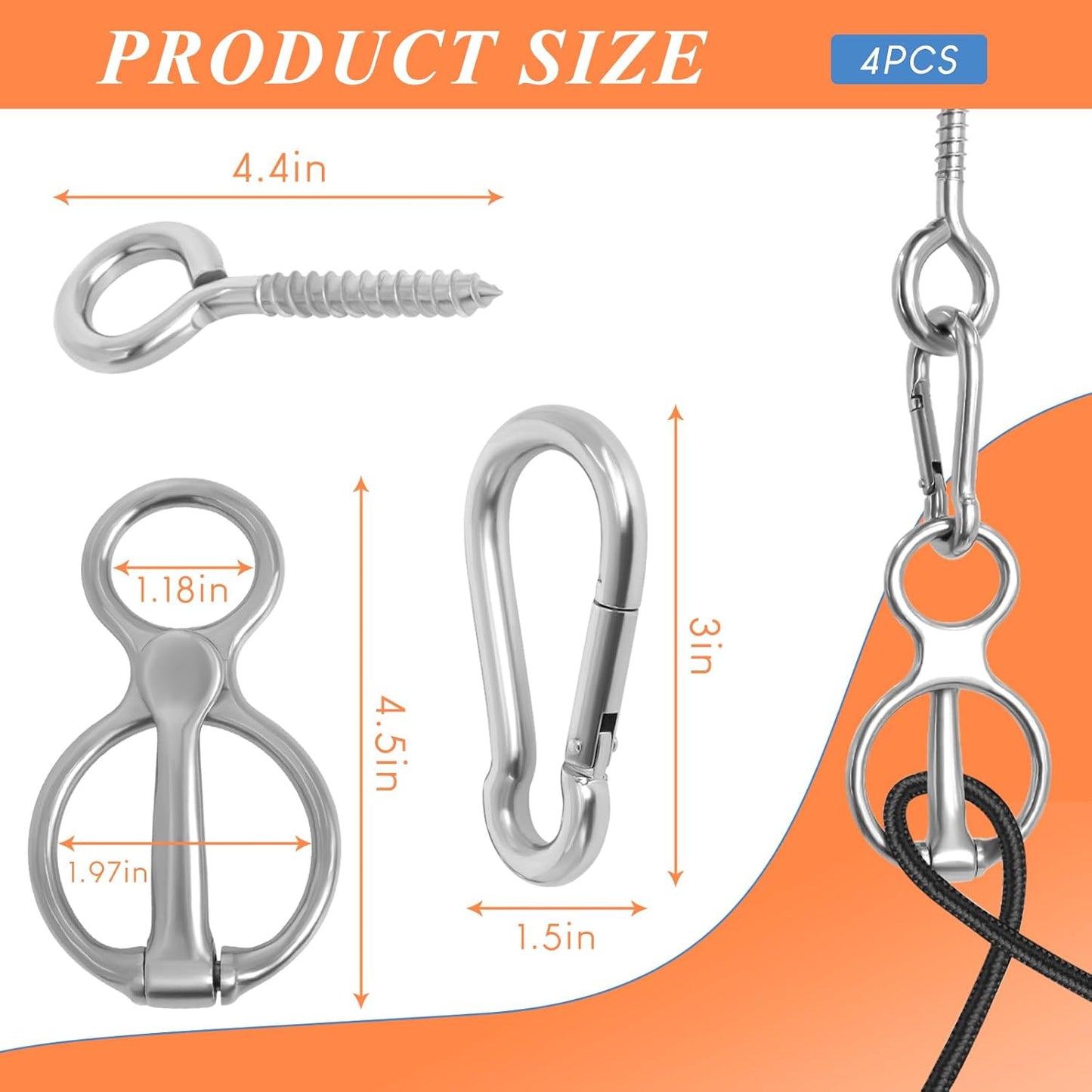 Horse Tie Ring, 4 Sets Horse Tack and Supplies, Stainless Steel Safe Horse Acces