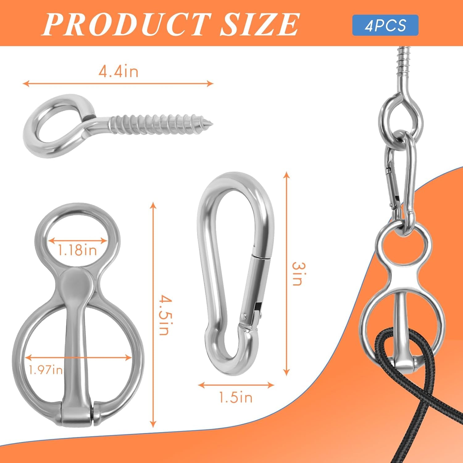 Horse Tie Ring, 4 Sets Horse Tack and Supplies, Stainless Steel Safe Horse Acces
