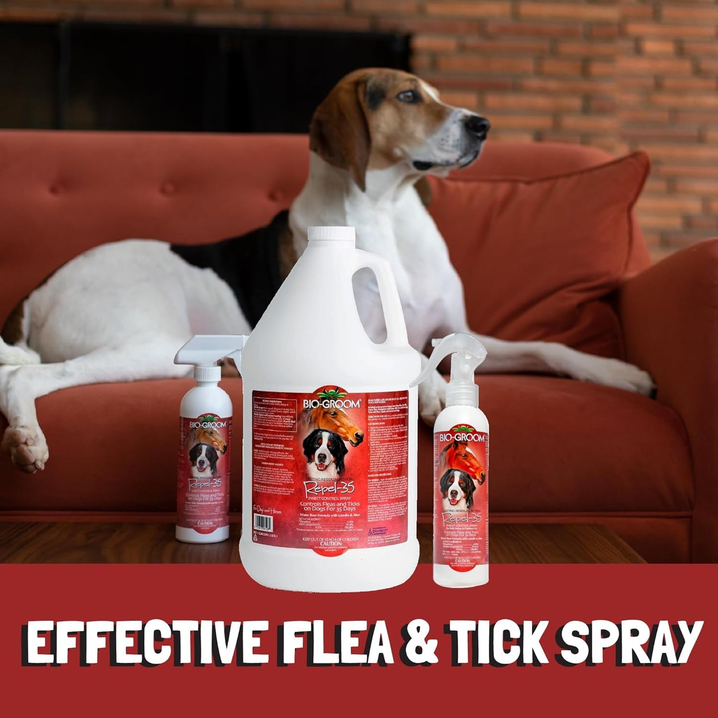 Repel-35 Flea & Tick Dog Spray - Flea and Tick Prevention for Dogs, Cat Flea Treatment, Cruelty-Free, Made in USA, Natural Tick Repellent, Fly Spray for Horses - 16 Fl Oz 1-Pack