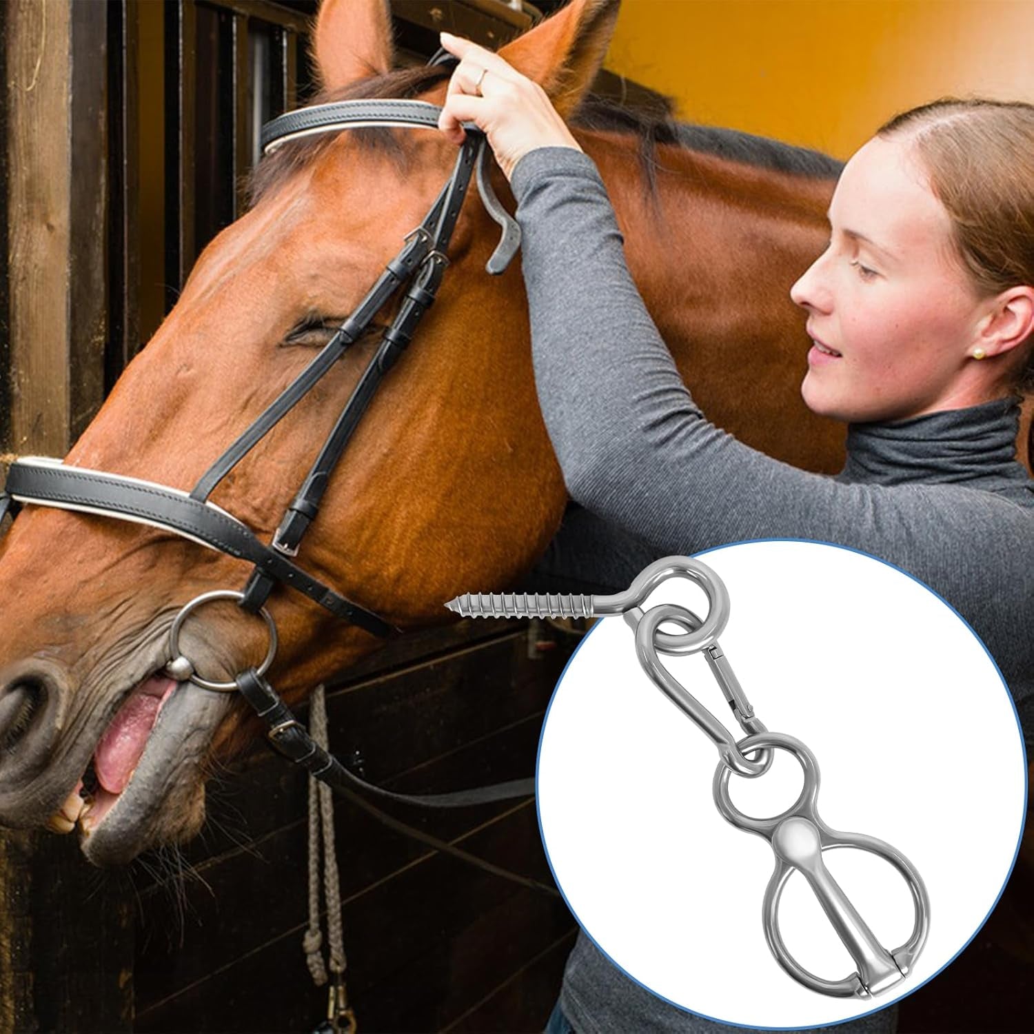 Horse Tie Ring, 4 Sets Horse Tack and Supplies, Stainless Steel Safe Horse Acces
