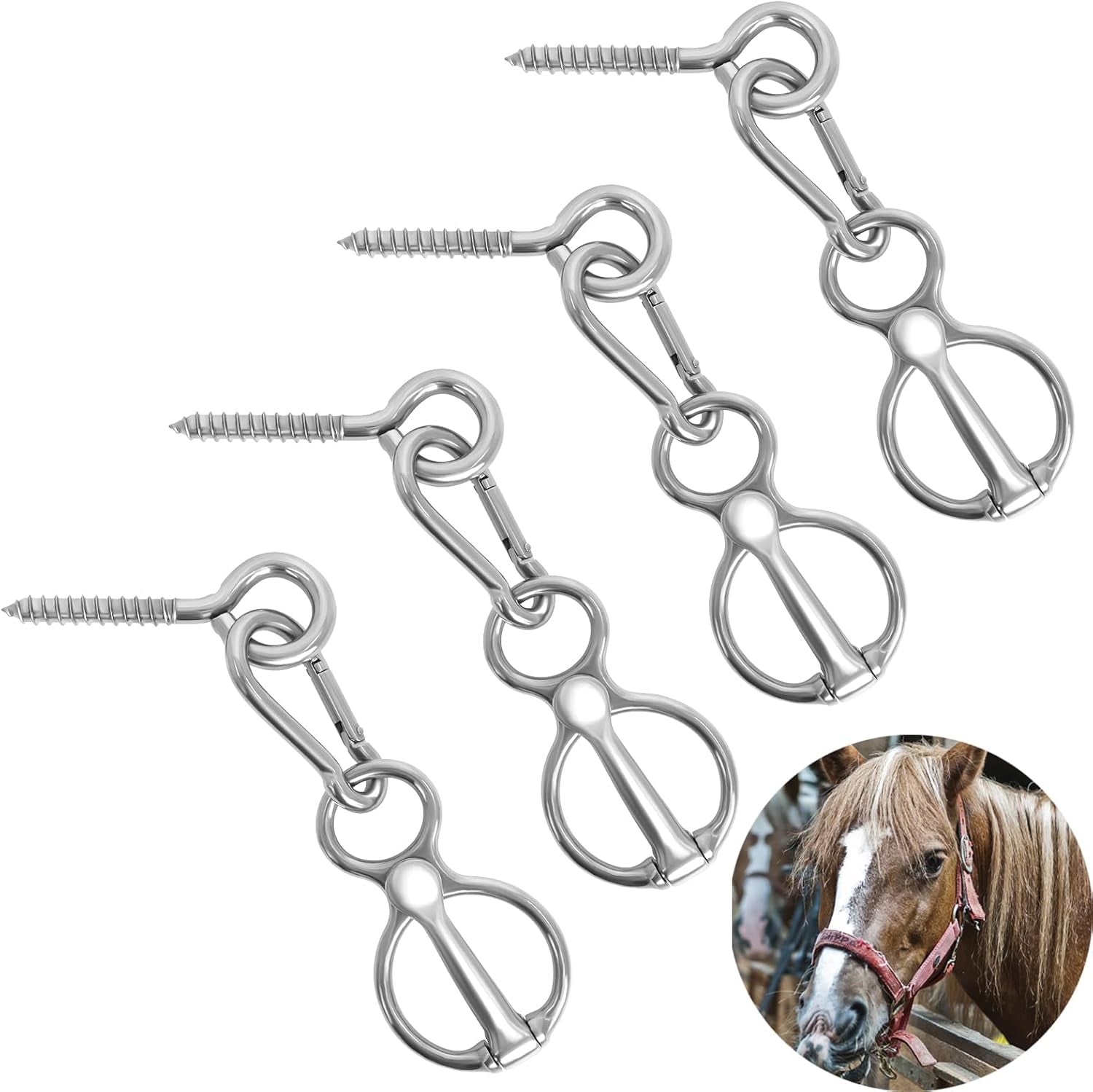 Horse Tie Ring, 4 Sets Horse Tack and Supplies, Stainless Steel Safe Horse Acces