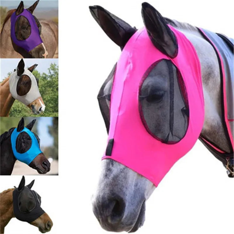 1Pc Anti-Fly Mesh Equine Mask Horse Mask Stretch Bug Eye Horse Fly Mask with Covered Ears Horse Fly Mask Long Nose with Ears