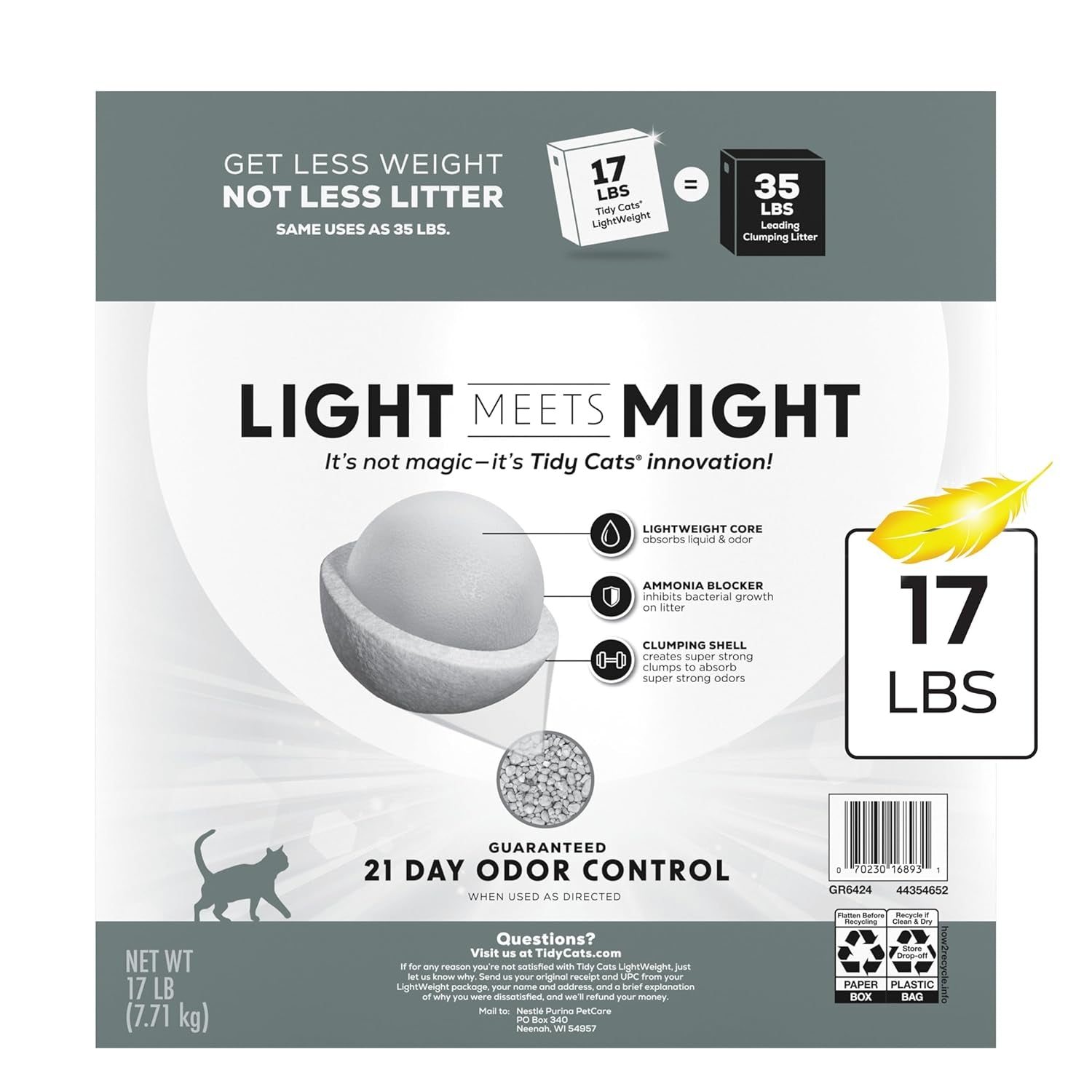 Lightweight 4-In-1 Strength Multi-Cat, Odor Control, Clumping, 99.9 Percent Dust Free Cat Litter - 17 Lb. Box