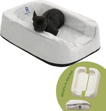 Size Adjustable Dog Bed, Orthopedic Dog Bed with Certipur-Us Foam, Waterproof Dog Bed with Removable Cover, Thick Dog Couch with 3 Side Bolsters for Jumbo Dog, Medium Dog and Large Dog