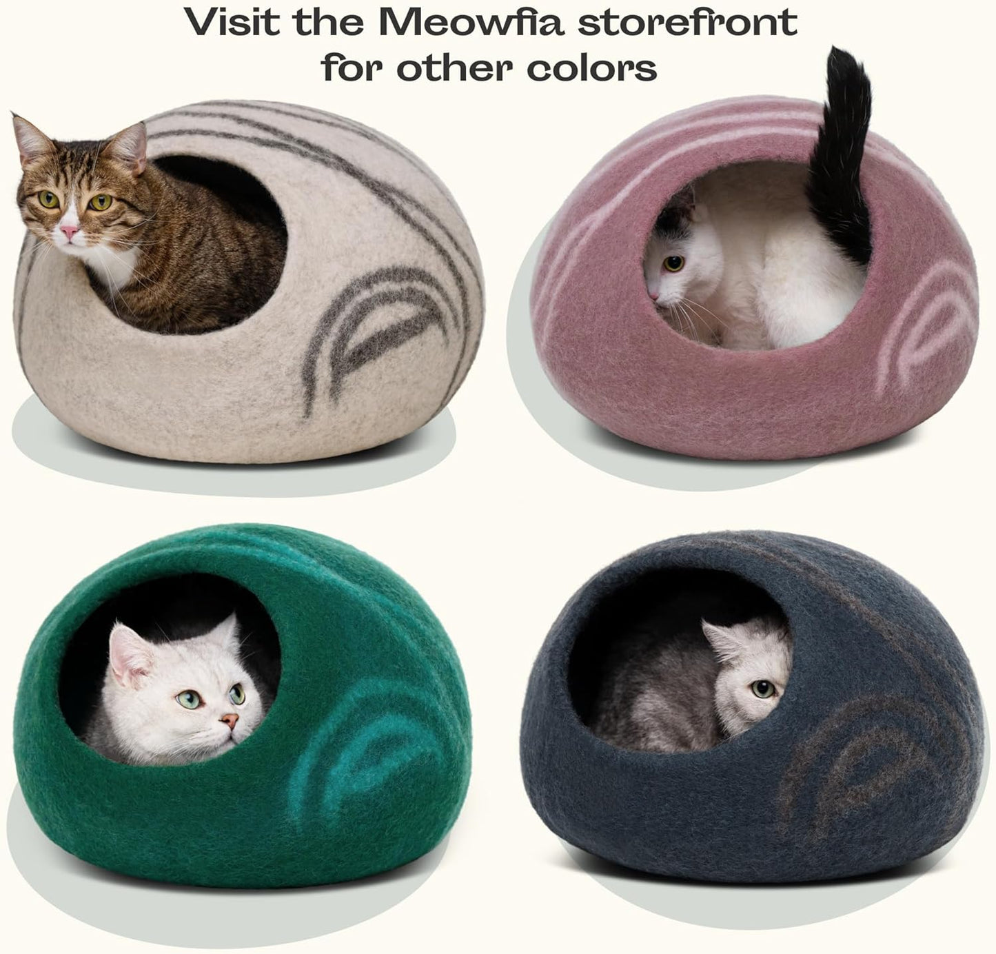 Cat Cave – Premium Felt Cat Bed for Indoor Cats, Handmade Merino Wool (Light Grey, Large)