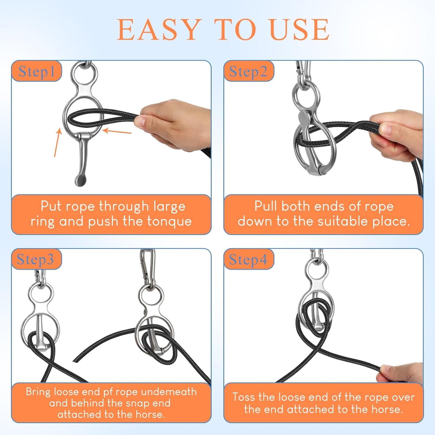 Horse Tie Ring, 4 Sets Horse Tack and Supplies, Stainless Steel Safe Horse Acces