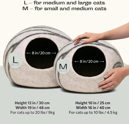 Cat Cave – Premium Felt Cat Bed for Indoor Cats, Handmade Merino Wool (Light Grey, Large)