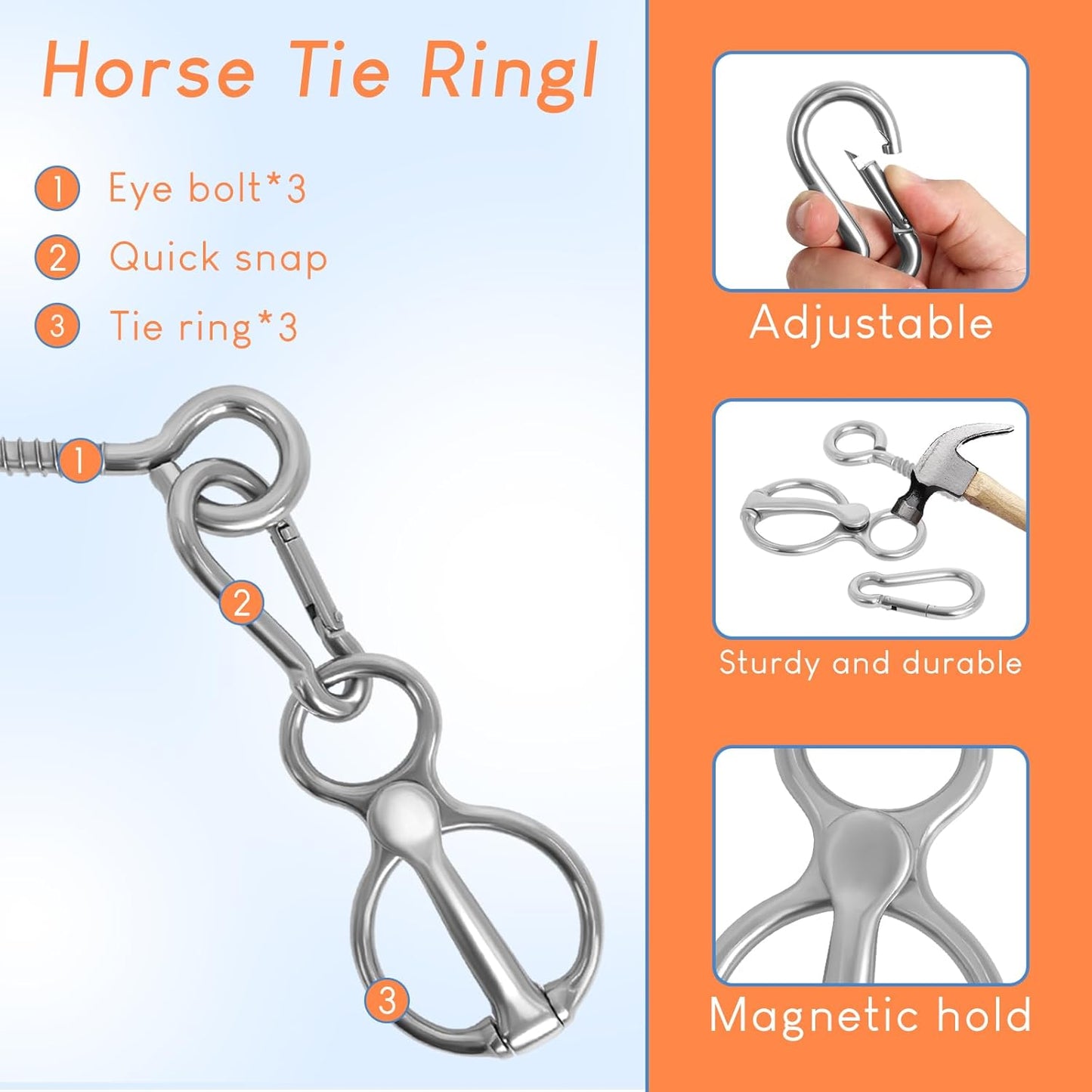 Horse Tie Ring, 4 Sets Horse Tack and Supplies, Stainless Steel Safe Horse Acces