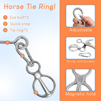 Horse Tie Ring, 4 Sets Horse Tack and Supplies, Stainless Steel Safe Horse Acces